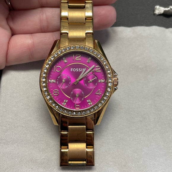 Gold/pink rhinestone ladies watch - Picture 1 of 2